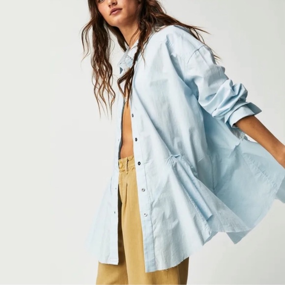 💗FREE PEOPLE We the Free Freya Poplin Tunic in Lake Life - Picture 2 of 8